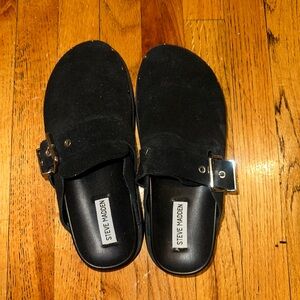 Steve Madden Black Suede Buckle Slide Mules